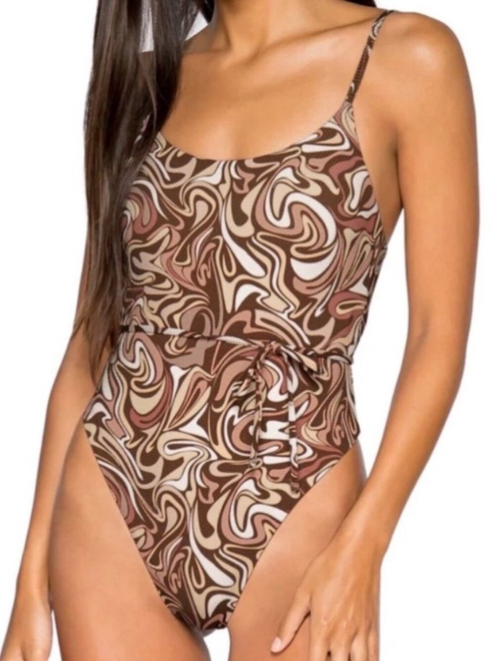 B Swim Ballet One Piece Bathing Suit Size XS Brown Beachy Summer Vacation Resort